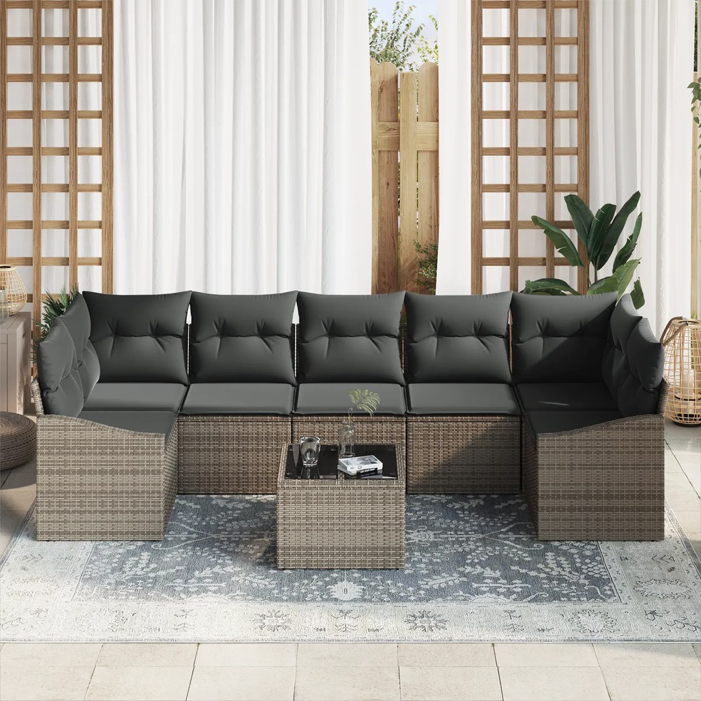 Conjunto de Sofás de Jardim de 8 Peças com Almofadas Cinzentas de Ratt