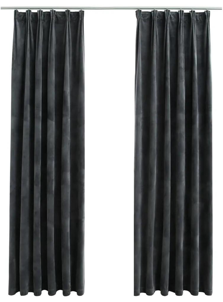 Cortinas blackout com ganchos 2 pcs 140x225 cm veludo antracite