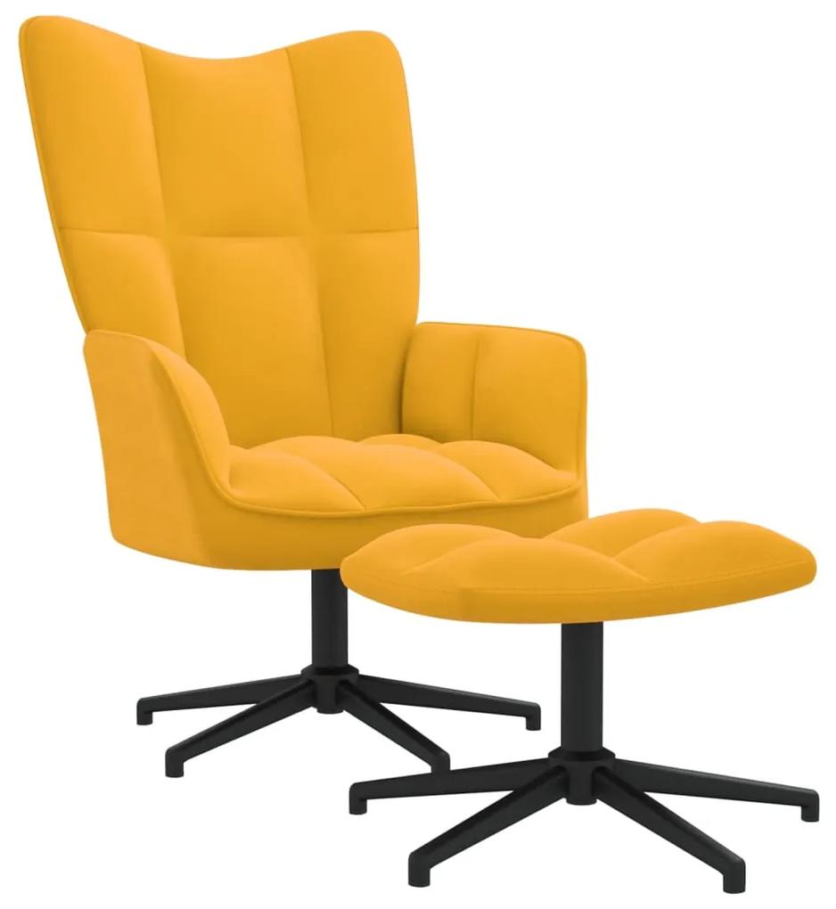 328113 vidaXL Cadeira de descanso com banco veludo amarelo mostarda