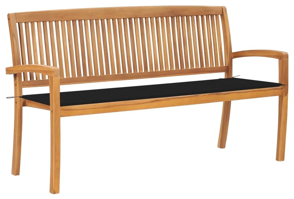 vidaXL Banco de jardim empilhável c/ almofadão 159 cm teca maciça