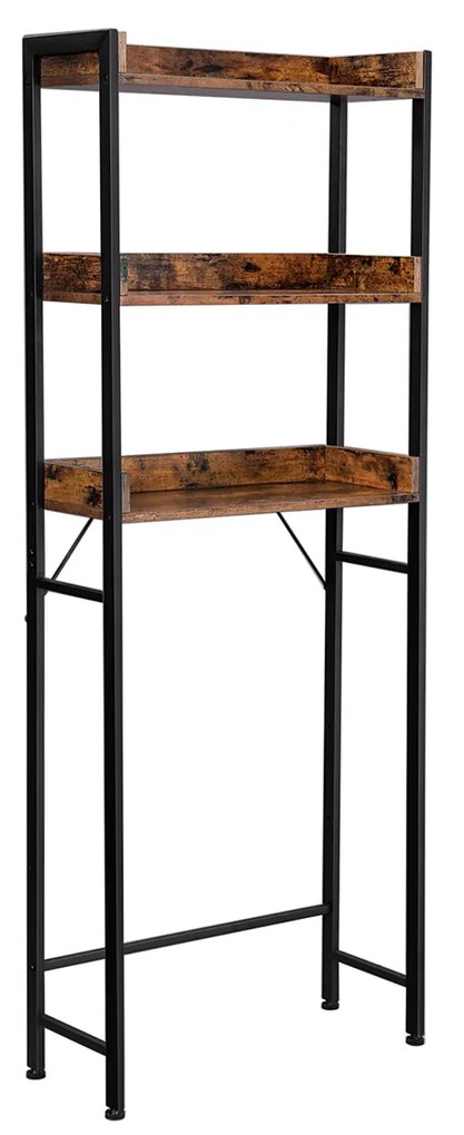 Prateleira de casa de banho sob a sanita com 3 prateleiras aberta 63 x 25 x 165 cm Castanho Vintage-preto