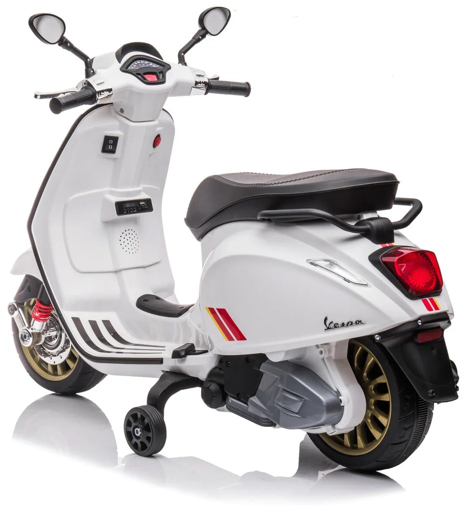 Vespa Sprint eletrica para crianças 12V, scooter elétrica de 12 volts com música Branca