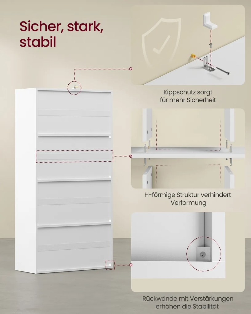 Estante com 4 prateleiras e 2 compartimentos 29 x 65,8 x 130 cm com portas em branco