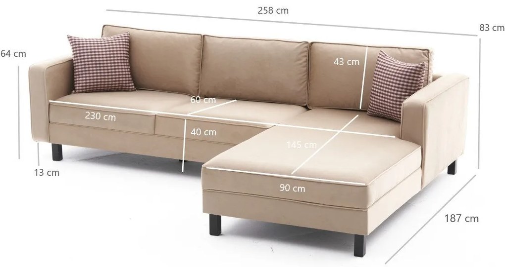 Sofá de Canto Kale – Creme – 258x83x181 cm