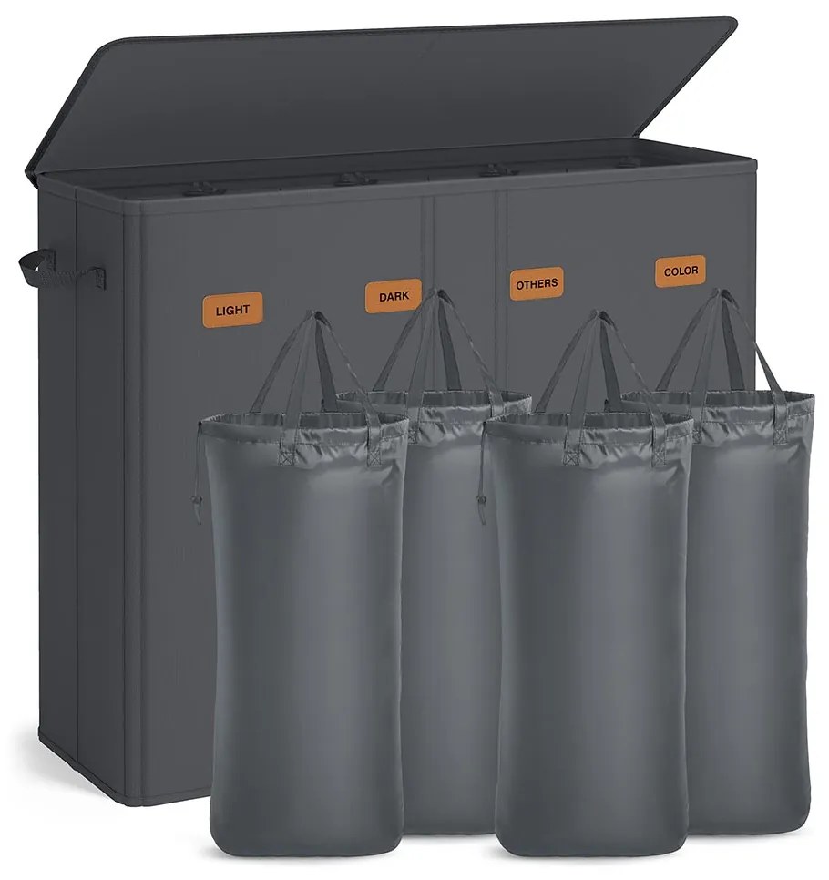 Cesto para roupa suja com três compartimentos (210L) 84 x 33 x 75 cm Cinzento