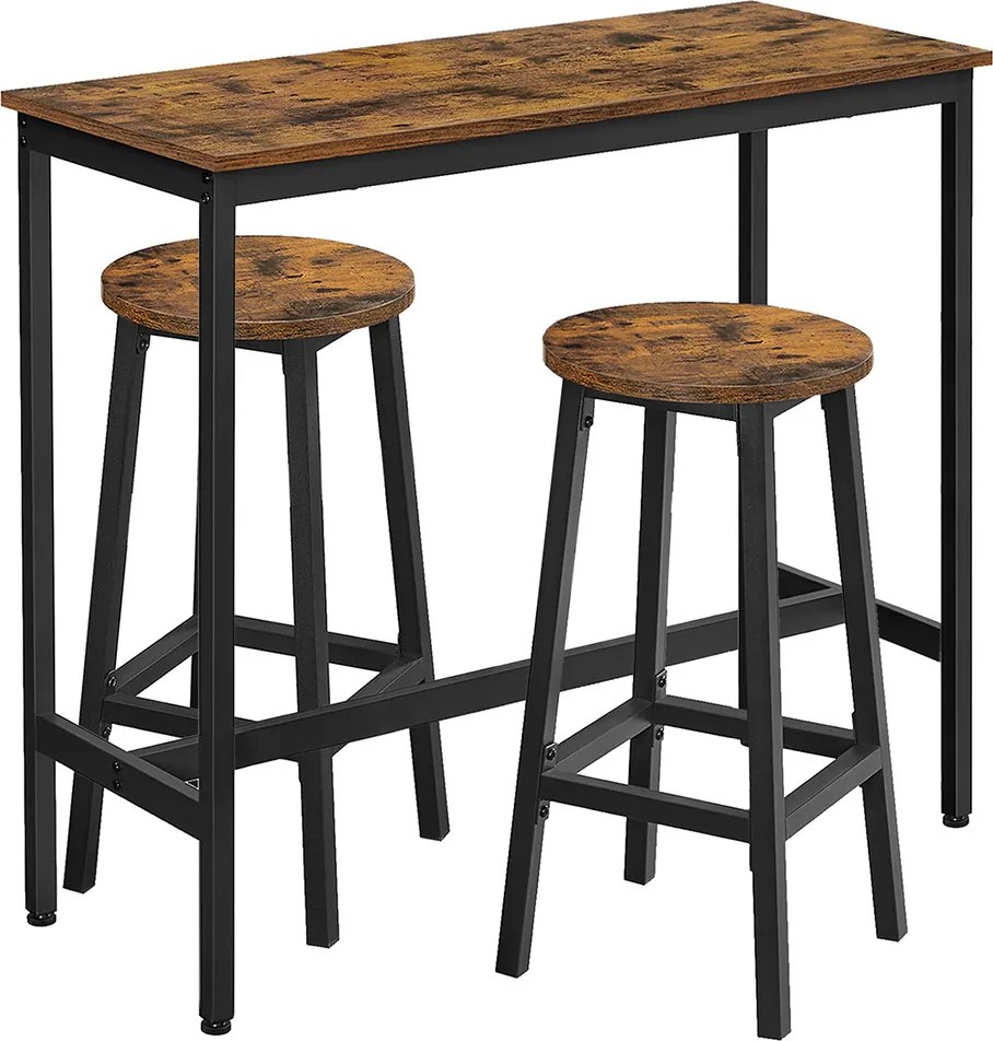 Conjunto de mesa de bar com 2 bancos de bar vintage castanho Vintage-preto