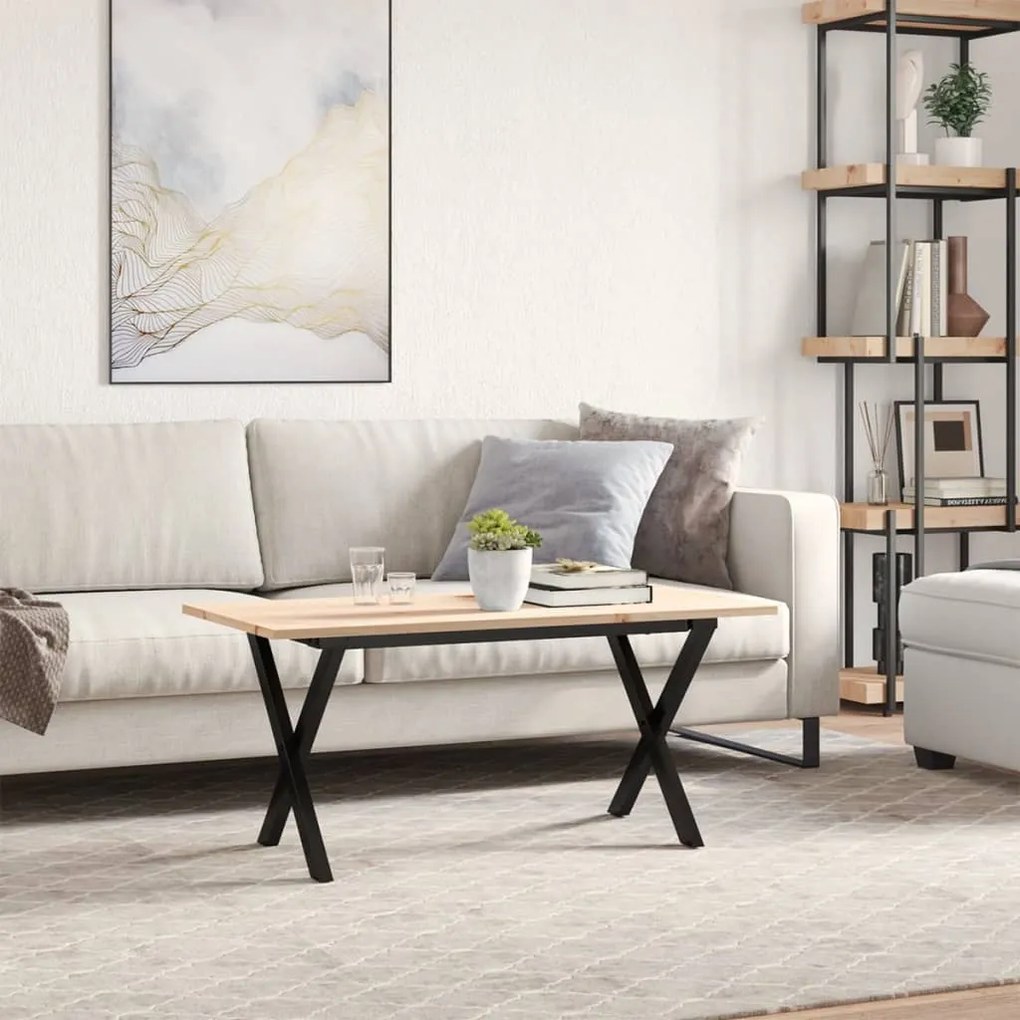 Mesa de centro estrutura em X 100x50x45cm pinho e aço