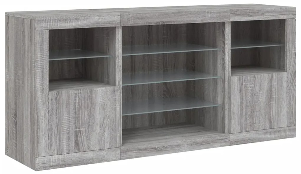 Aparador com luzes LED 142,5x37x67 cm cinzento sonoma