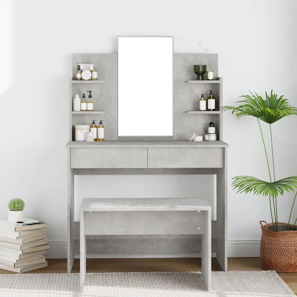 802835 vidaXL Toucador com espelho 96x40x142 cm cinzento cimento
