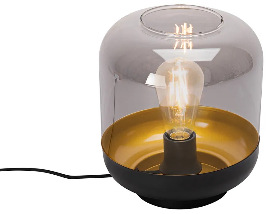 Candeeiro de mesa design preto com dourado e vidro fumê - Kyan Design
