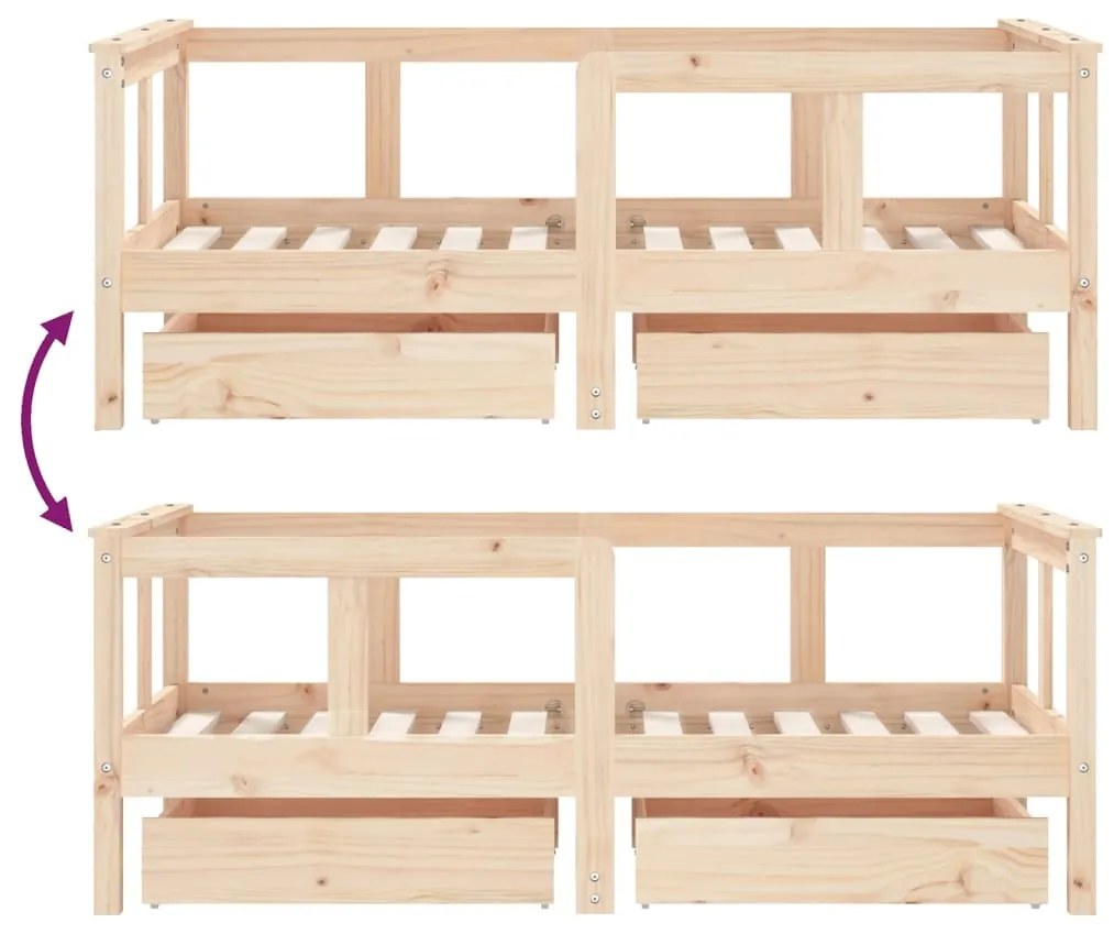 Estrutura de cama infantil c/ gavetas 70x140 cm pinho maciço