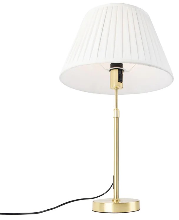 Candeeiro de mesa dourado/latão com abajur plissado creme 35 cm - Parte Clássico / Antigo