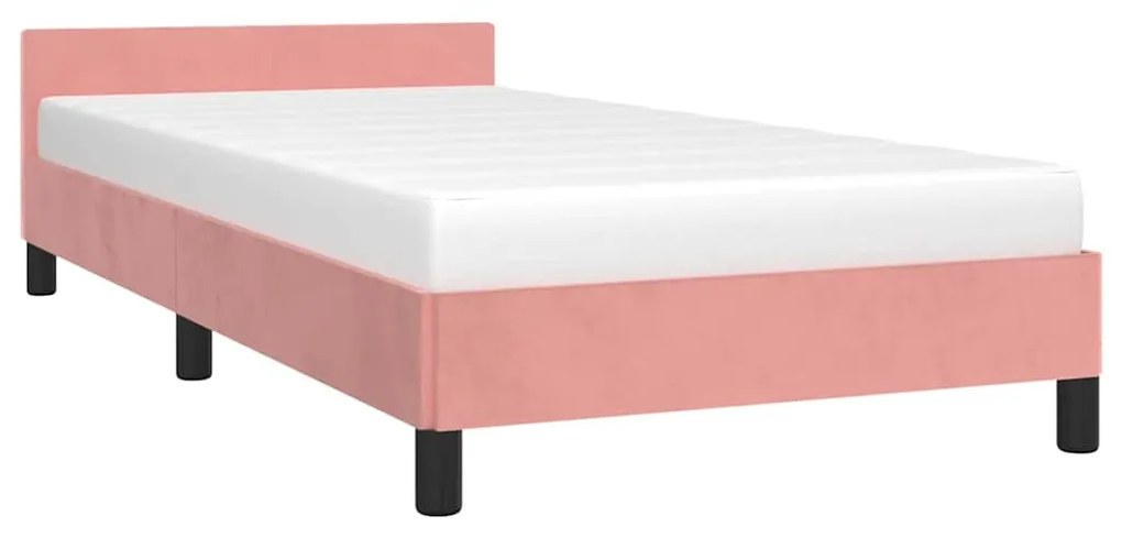 Estrutura cama c/ cabeceira sem colchão 100x200 cm veludo rosa