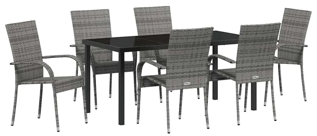 Conjunto de Jantar para Jardim 7 pcs Cinzento Rattan de PE