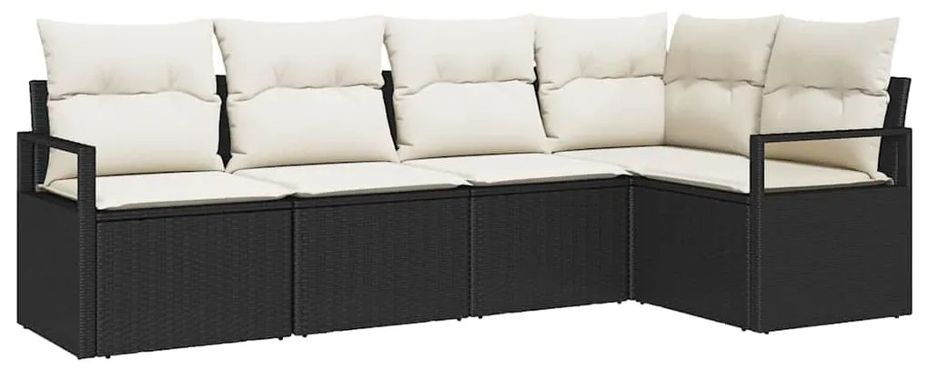 Sofá de Jardim 5 Peças com Almofadas Pretas em Rattan Sintético