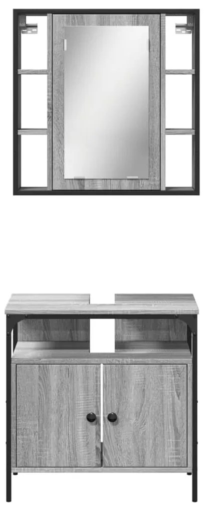 2 pcs conjunto móveis WC derivados de madeira sonoma cinza
