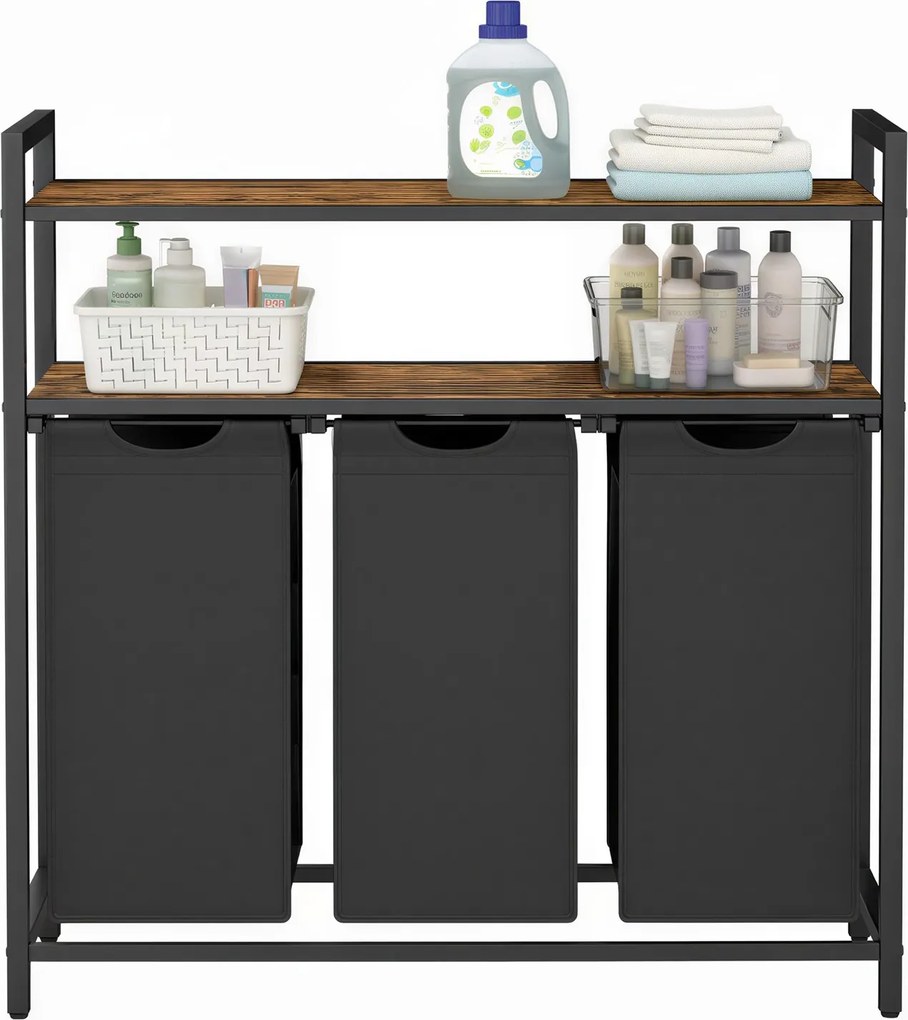 Cesto para roupa suja 120 L com 3 sacos removíveis 92,5 x 33 x 92 cm castanho, preto