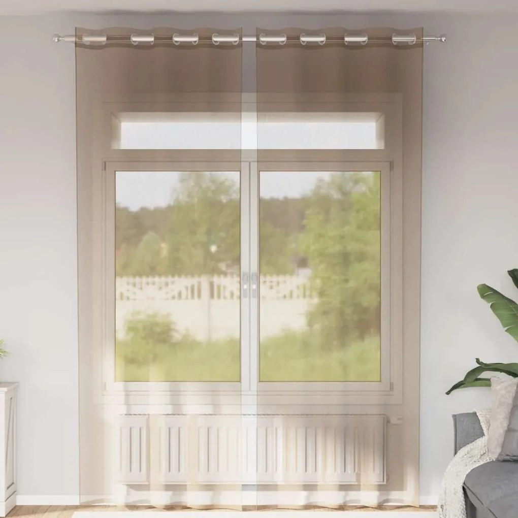 vidaXL Cortinas de voile com ilhós 2 pcs castanho-claro