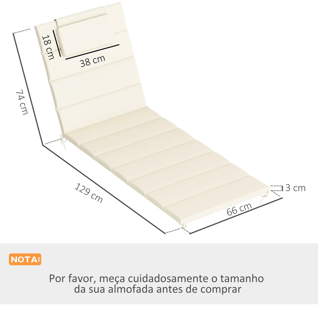 Conjunto de 2 Almofadas para Espreguiçadeira Dobráveis (NÃO INCLUIDAS) 203x66x3 cm com Apoio para a Cabeça e Correias de Sujeição Creme