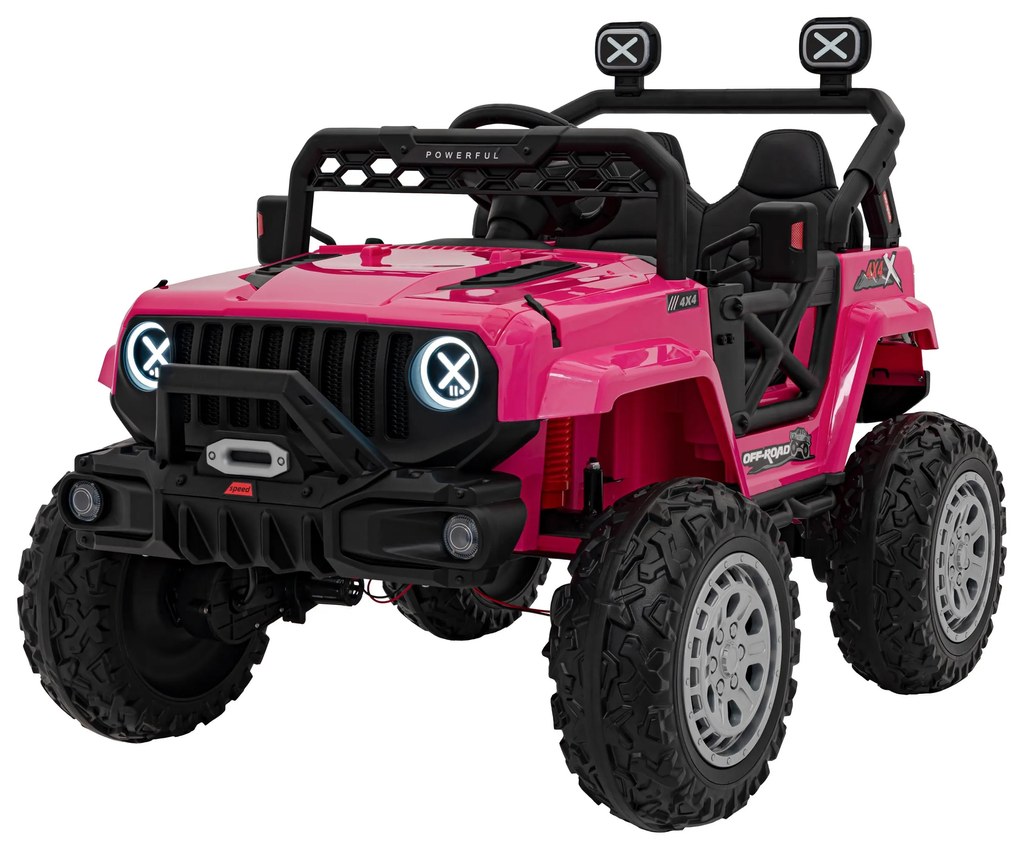 Jipe elétrico para Crianças 12V 4x4 OFF ROAD Speed Rodas de EVA, Assento de couro Rosa