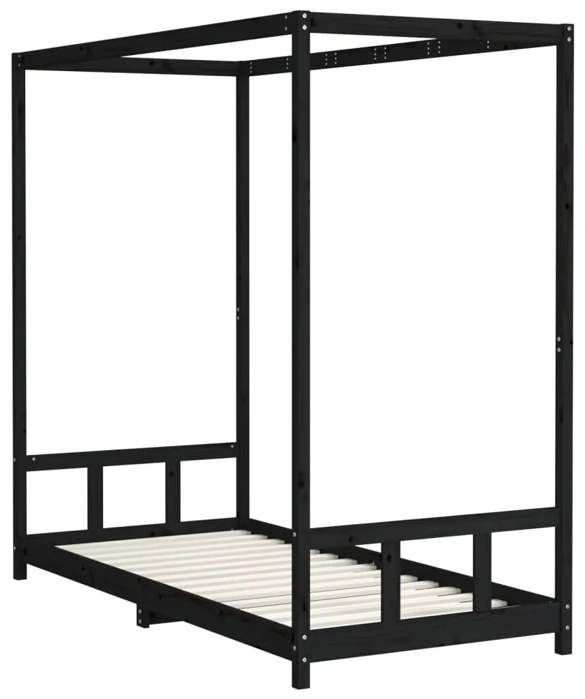 Estrutura de cama infantil 90x200 cm pinho maciço preto