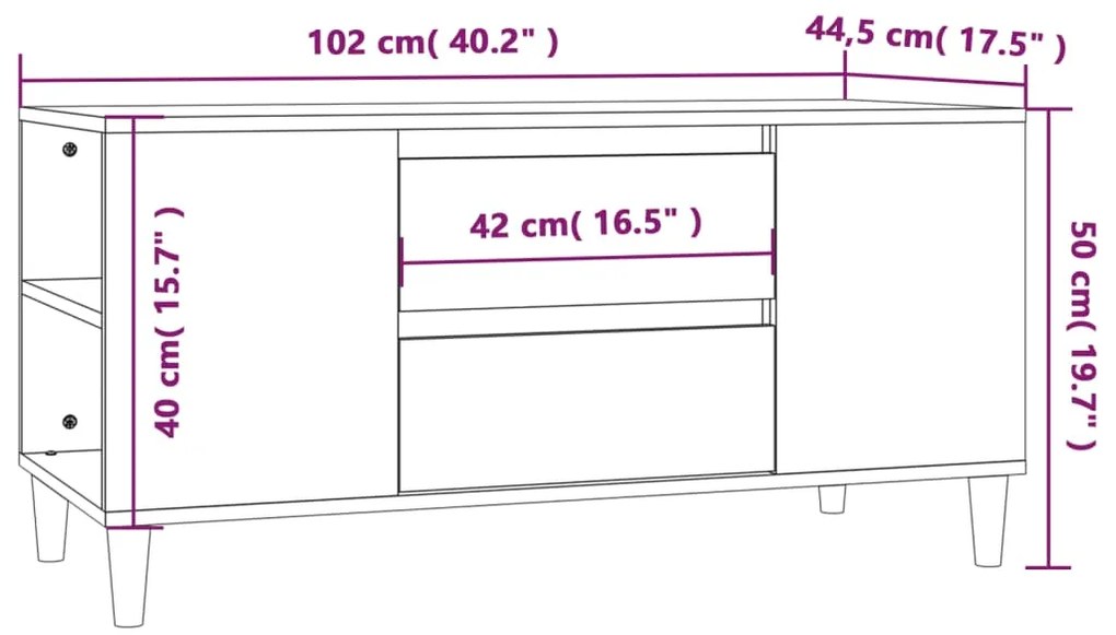 Móvel p/ TV 102x44,5x50 cm derivados madeira carvalho castanho