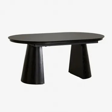 Mesa De Jantar Oval Extensível Em Mdf E Folheado A Carvalho Montana Preto Claro & 180-240x105 Cm - Sklum