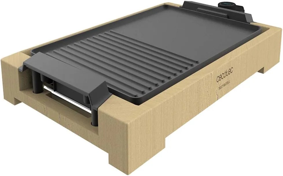 Grelhador elétrico com Potência 2000 W Tasty&Grill 2000 Bamboo Black, acabamento em aço inoxidável, termóstato ajustável, superfície da grelha, revest