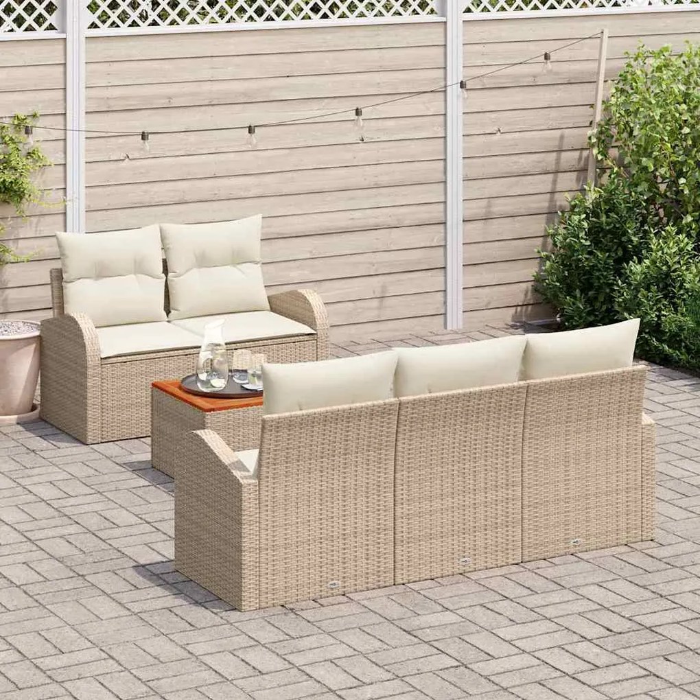 Conjunto de Sofá de Jardim 6 Peças com Almofadas Bege em Rattan e Acác