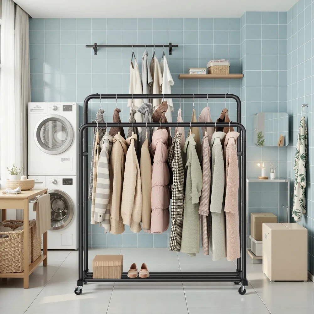 Guarda roupa aberto com rodas 46,5 x 110 x 155,5 cm Preto