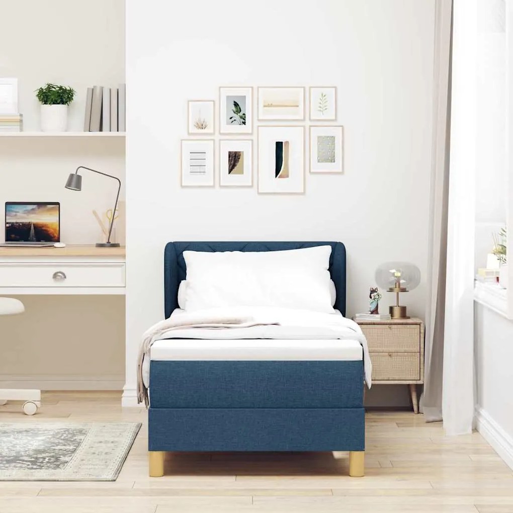 Cama Box Spring vidaXL com Colchão - Azul - 80x200 cm - Tecido