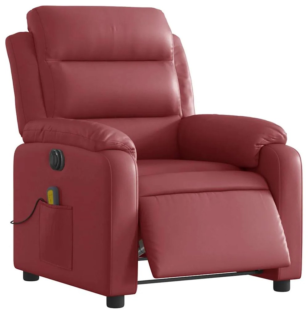 Poltrona massagens reclin. elétrica couro artif. vermelho-tinto