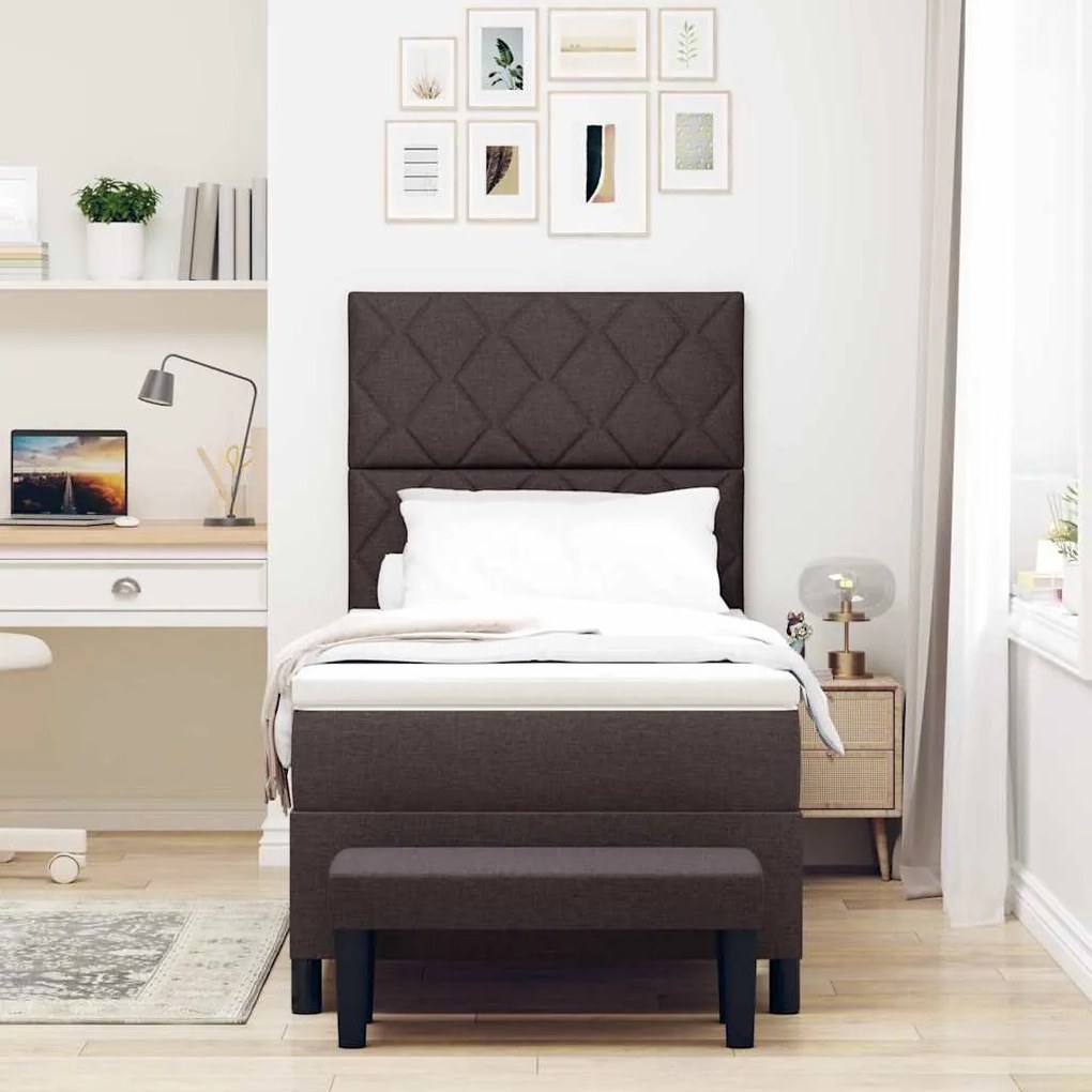 Cama Box com Colchão e Banco Castanho Escuro 90x200 cm