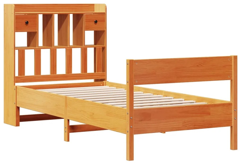 Cama com estante sem colchão 90x190cm pinho maciço castanho-mel