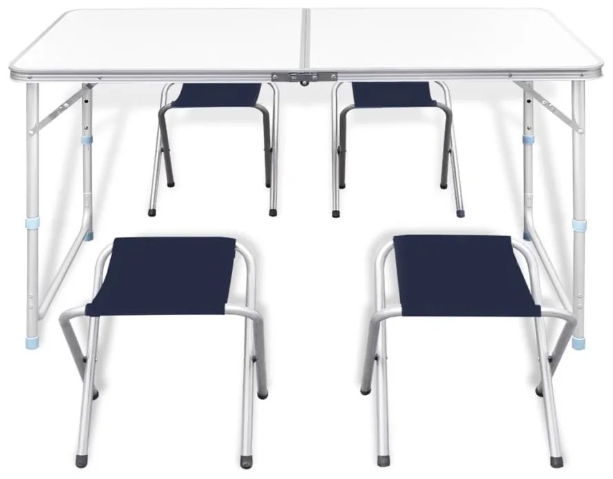 Conjunto mesa campismo dobrável c/ 4 bancos altura ajustável