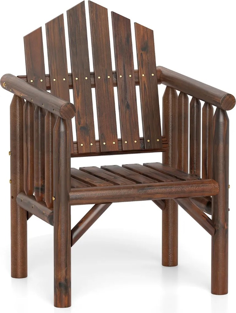 Cadeira de madeira para exteriores e para pátio com braços e encosto alto inclinado 66 cm x 62,5 cm x 98 cm castanho