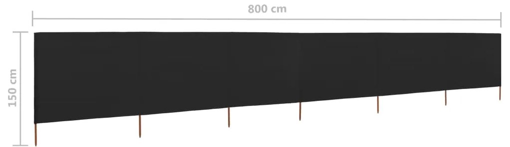 Para-vento com 6 painéis em tecido 800x120 cm preto