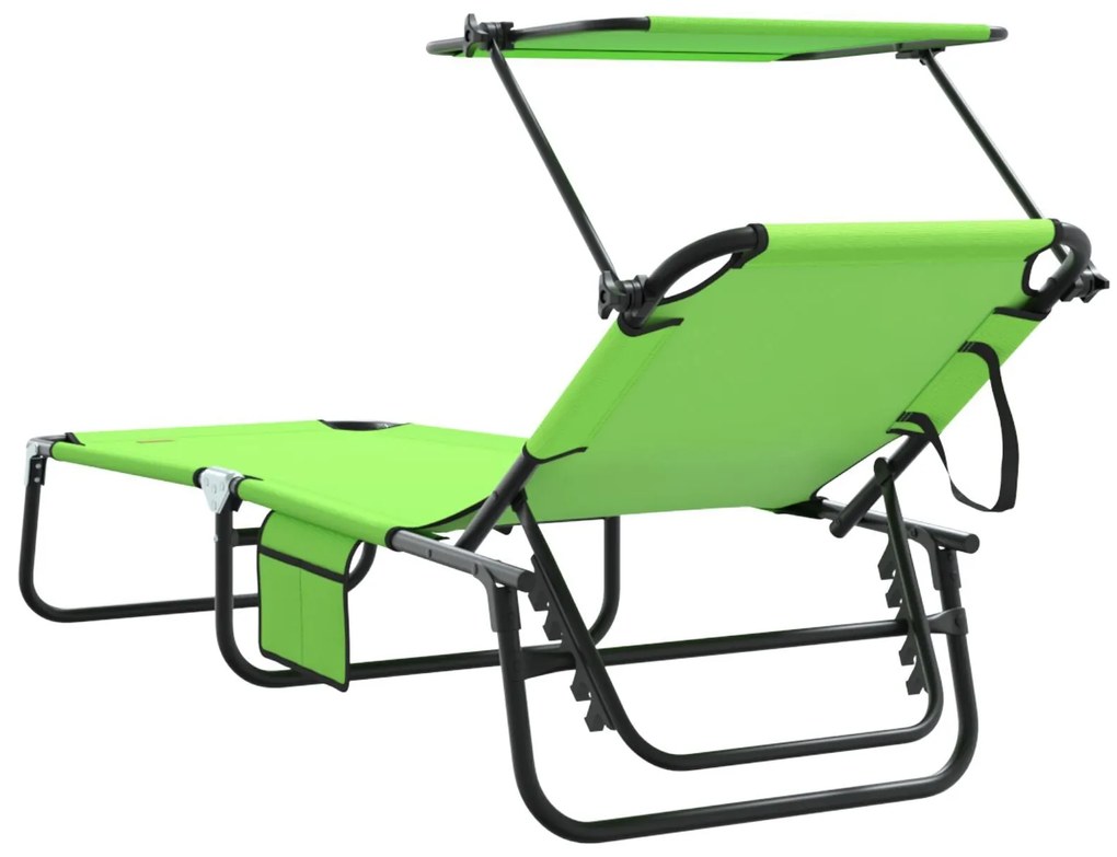 Espreguiçadeiras Dobráveis 2 pcs com Toldo Verde Tecido Oxford 600D