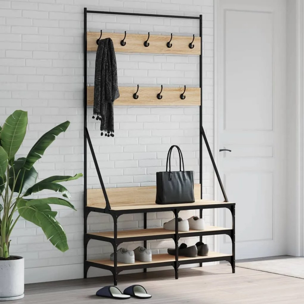 vidaXL Bengaleiro c/ arrumação calçado 100x40x184 cm carvalho sonoma