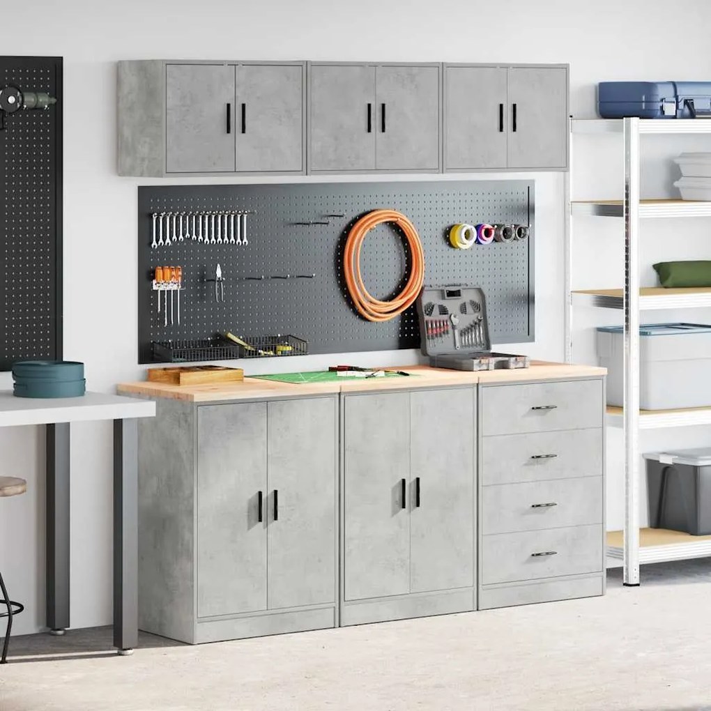 vidaXL Armários de garagem 6 pcs madeira processada cinzento-cimento