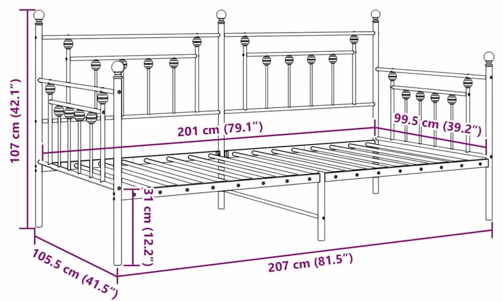 Estrutura de Cama Dia Branco 100x200 cm Aço
