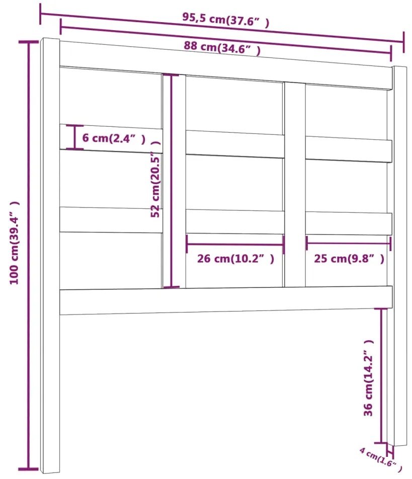 Cabeceira de cama 95,5x4x100 cm pinho maciço