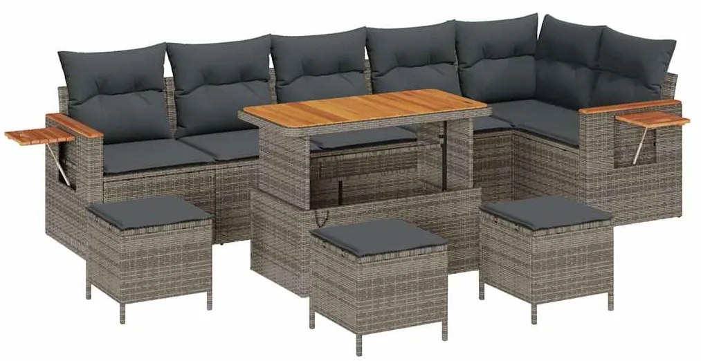 Conjunto de Sofás de Jardim vidaXL com 10 Peças e Almofadas Cinza Poli
