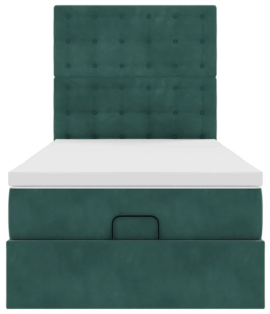 Estrutura de cama otomana colchões 90x200cm veludo verde escuro