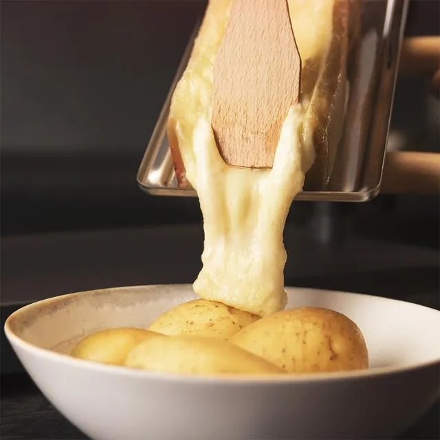 Raclette com Potência 600 W Cheese&amp;Grill 6000 Black, Função Grill, Acabamento em aço inoxidável, Termóstato ajustável, 2 Espátulas de madeira, Grelhad