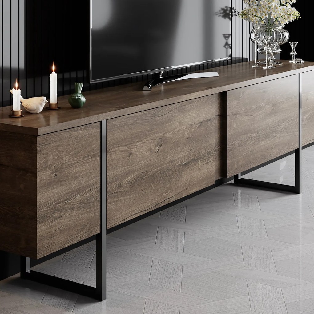 Aparador TV Luxe – Nogueira/Preto – 180x30x50 cm