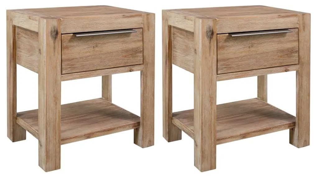 vidaXL Mesas de cabeceira com gavetas 2 pcs 40x30x48 cm acácia maciça