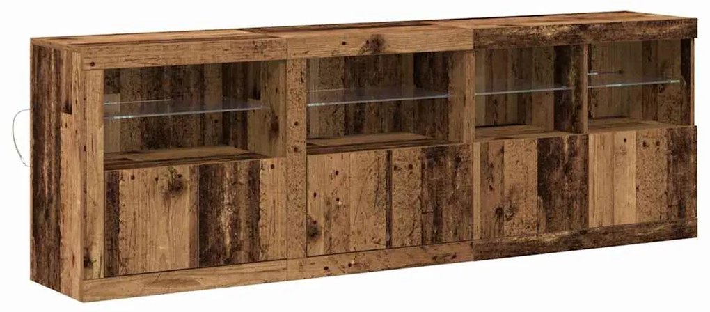 Aparador com Luzes LED Madeira Velha 202x37x67 cm Madeira Reabilitada
