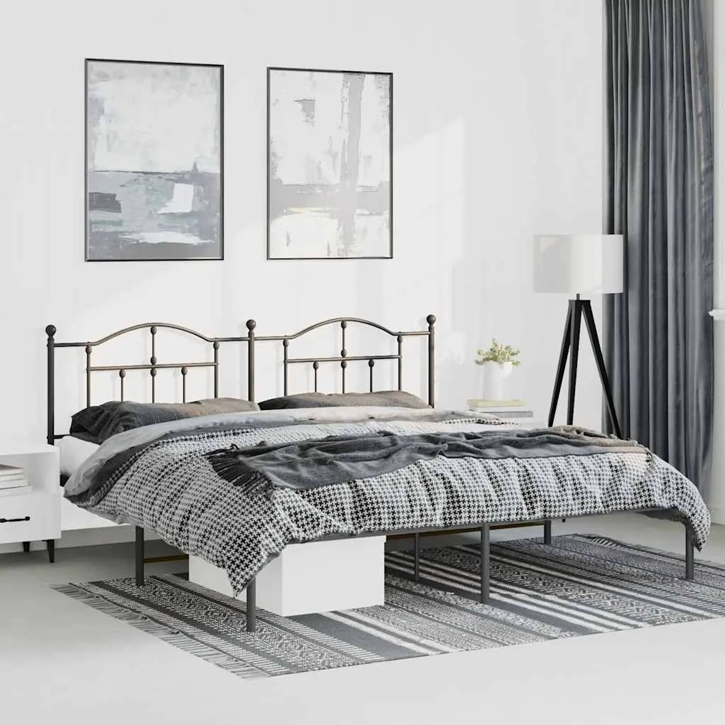 Estrutura de cama com cabeceira 193x203 cm metal preto