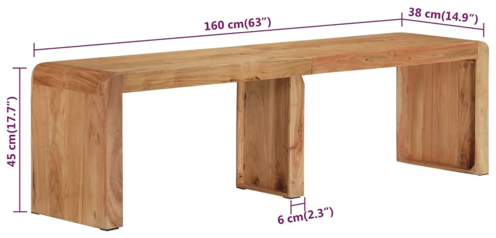 Banco 160x38x45 cm madeira de acácia maciça